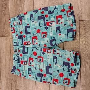 LOUD MOUTH Light Blue Red Abstract Pattern Cotton Blend Sz 38 Mens Shorts